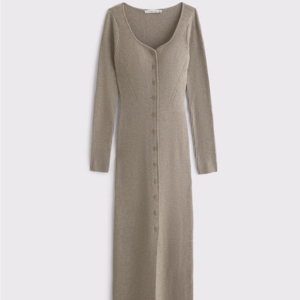 Tan Ribbed Knit Sweater Dress